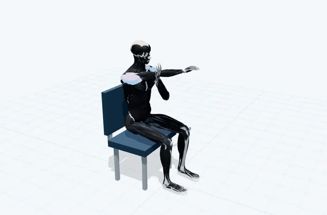 椅子で腕を胸の前へ横切るの3D模式図