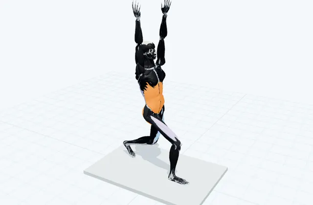 前後に開いて沈み、腕を上げるの3D模式図