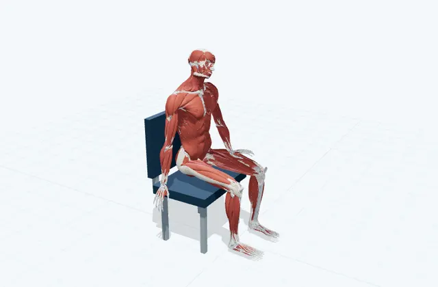首の横のストレッチ(あごを少し上げて)の動作の一場面を示す3D模式図